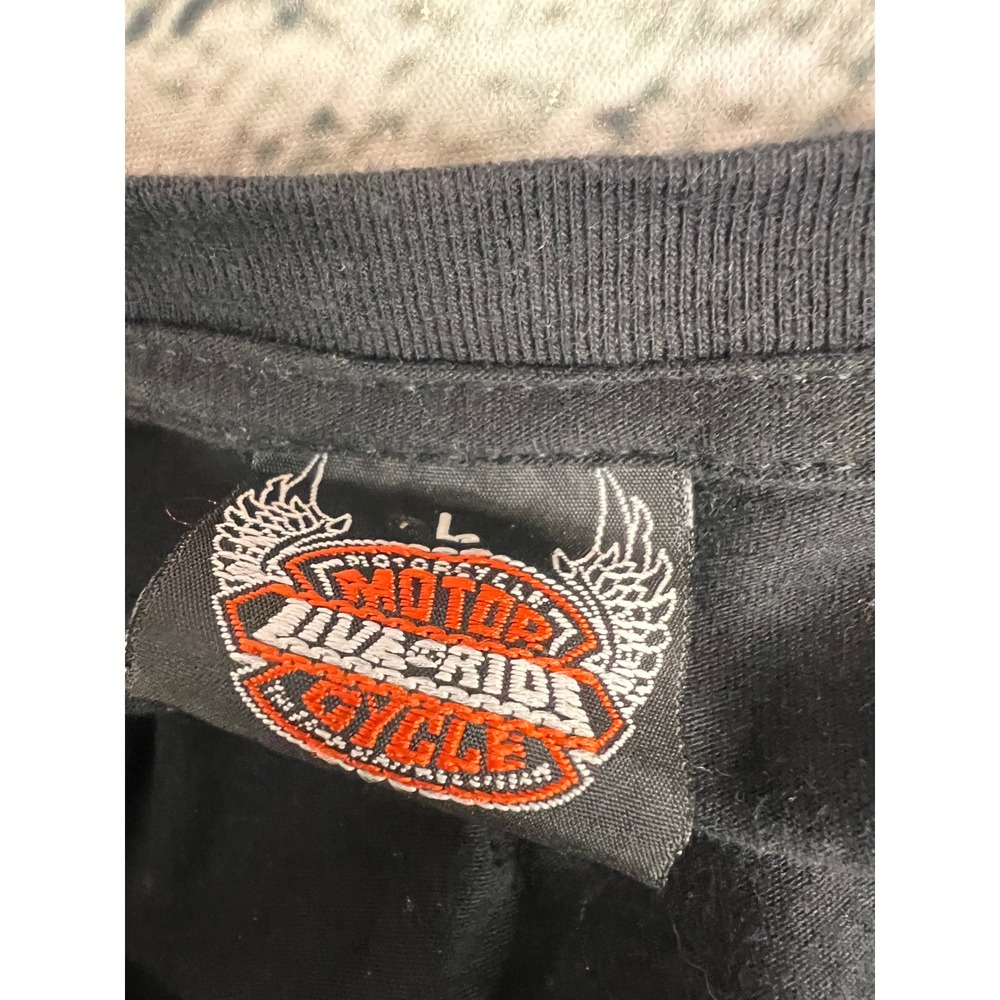 Motor Live To Ride Cycle Black Biker Tee Eagle Grommet Side Slit Shirt Womens L - Picture 6 of 7